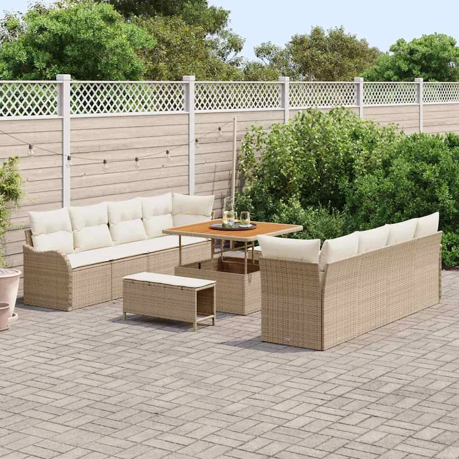 Ensemble de canapé de jardin 11 pcs Beige polyrotin - 3