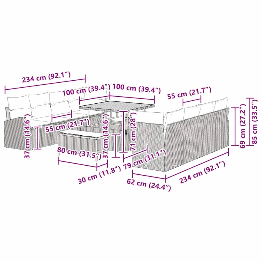 Ensemble de canapé de jardin 11 pcs Beige polyrotin - 14