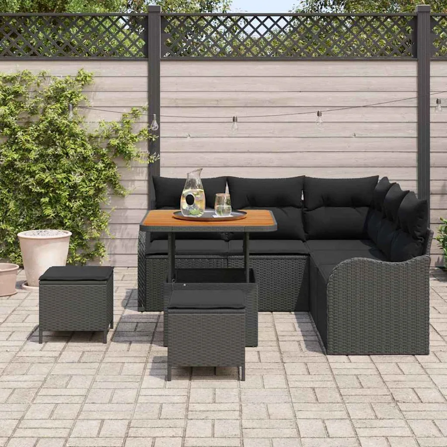 Ensemble de canapé de jardin avec coussin 8 pcs Noir polyrotin - 3