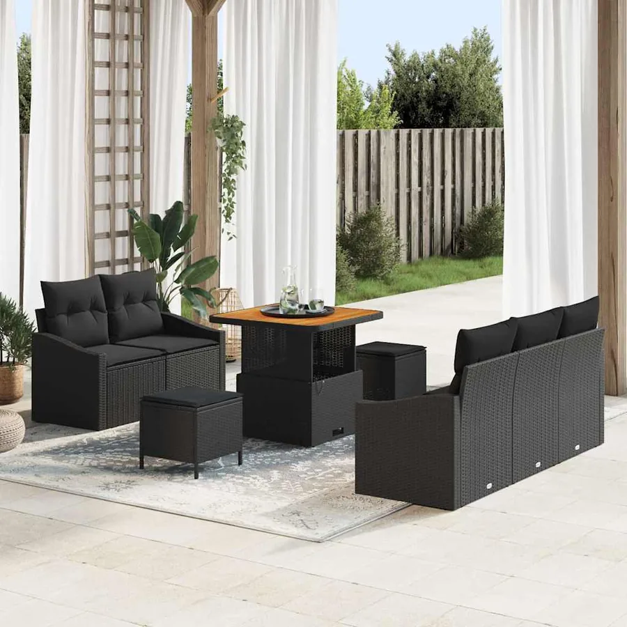 Ensemble de canapé de jardin avec coussin 8 pcs Noir polyrotin