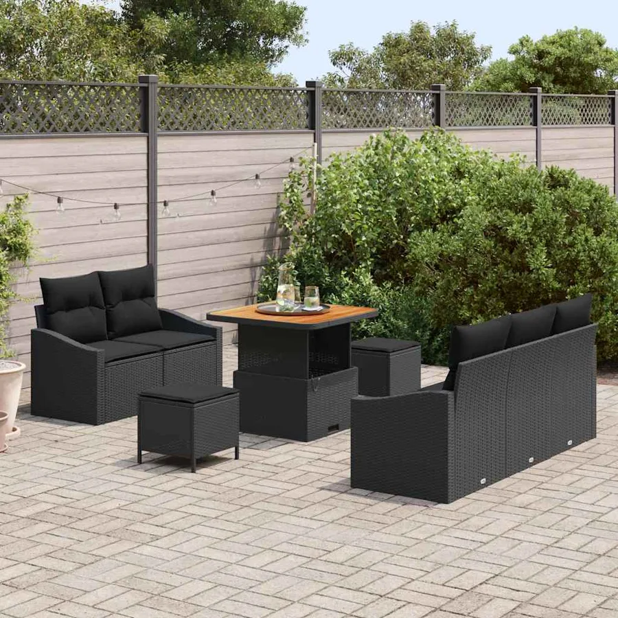 Ensemble de canapé de jardin avec coussin 8 pcs Noir polyrotin - 3