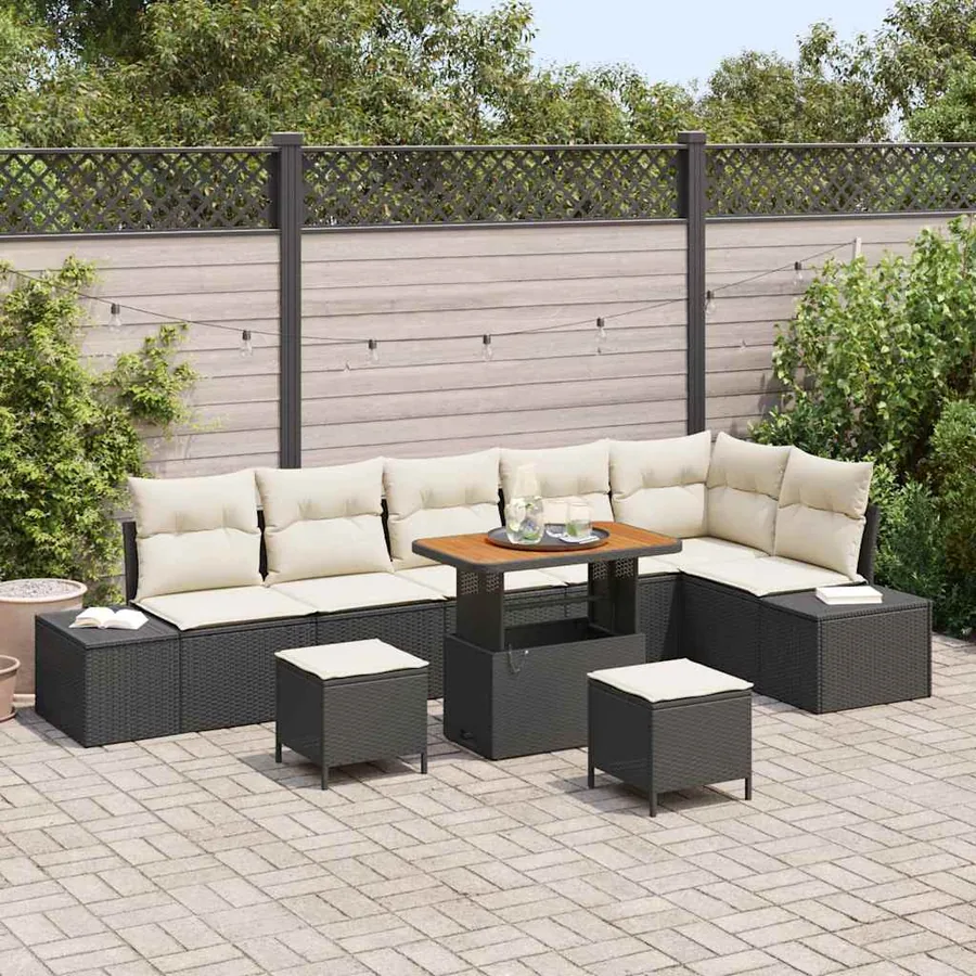 Ensemble de canapé de jardin avec coussin 9 pcs Noir polyrotin