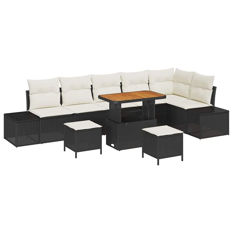 Ensemble de canapé de jardin avec coussin 9 pcs Noir polyrotin - 2