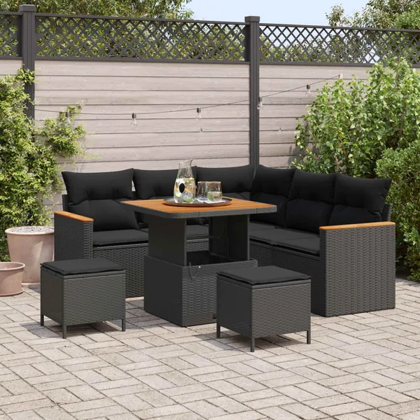 Ensemble de canapé de jardin 8 pcs Noir polyrotin