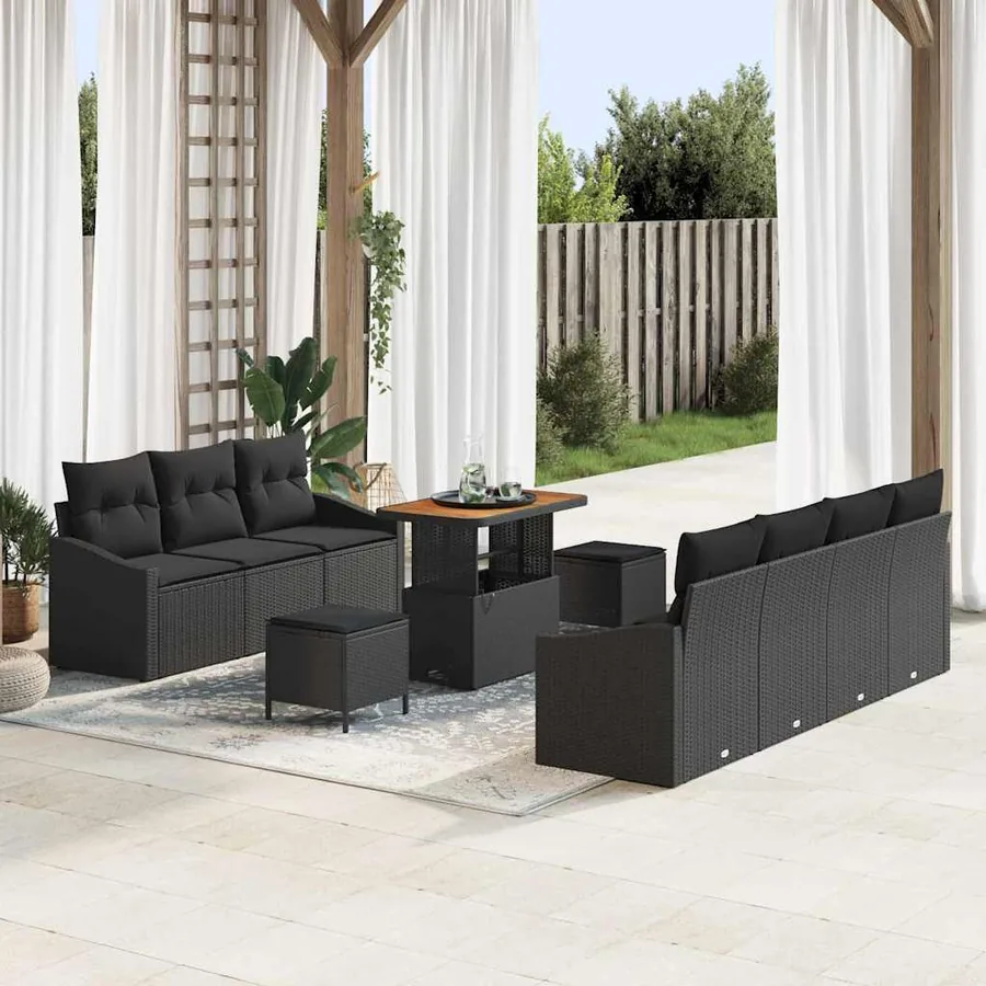 Ensemble de canapé de jardin avec coussin 10 pcs Noir polyrotin