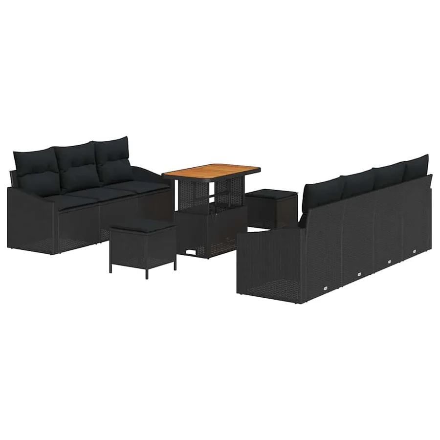 Ensemble de canapé de jardin avec coussin 10 pcs Noir polyrotin - 2