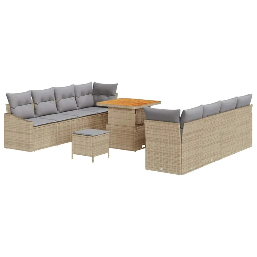 Ensemble de canapé de jardin 11 pcs Beige polyrotin - 2