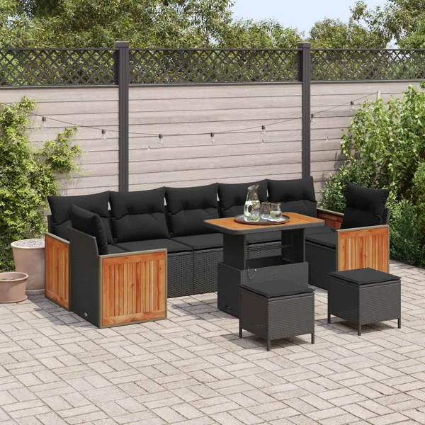 Ensemble de canapé de jardin avec coussin 10 pcs Noir