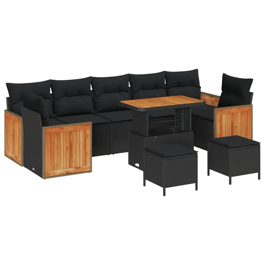 Ensemble de canapé de jardin avec coussin 10 pcs Noir - 2
