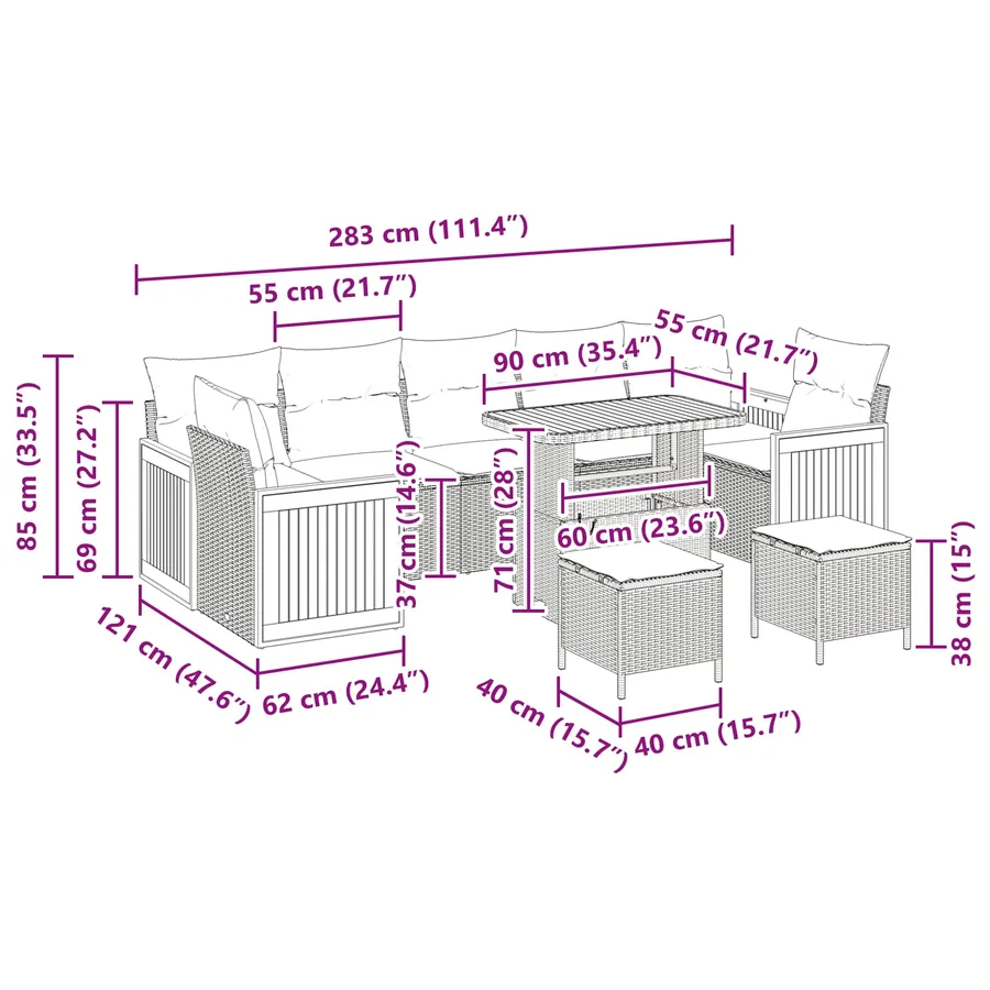 Ensemble de canapé de jardin avec coussin 10 pcs Noir - 9