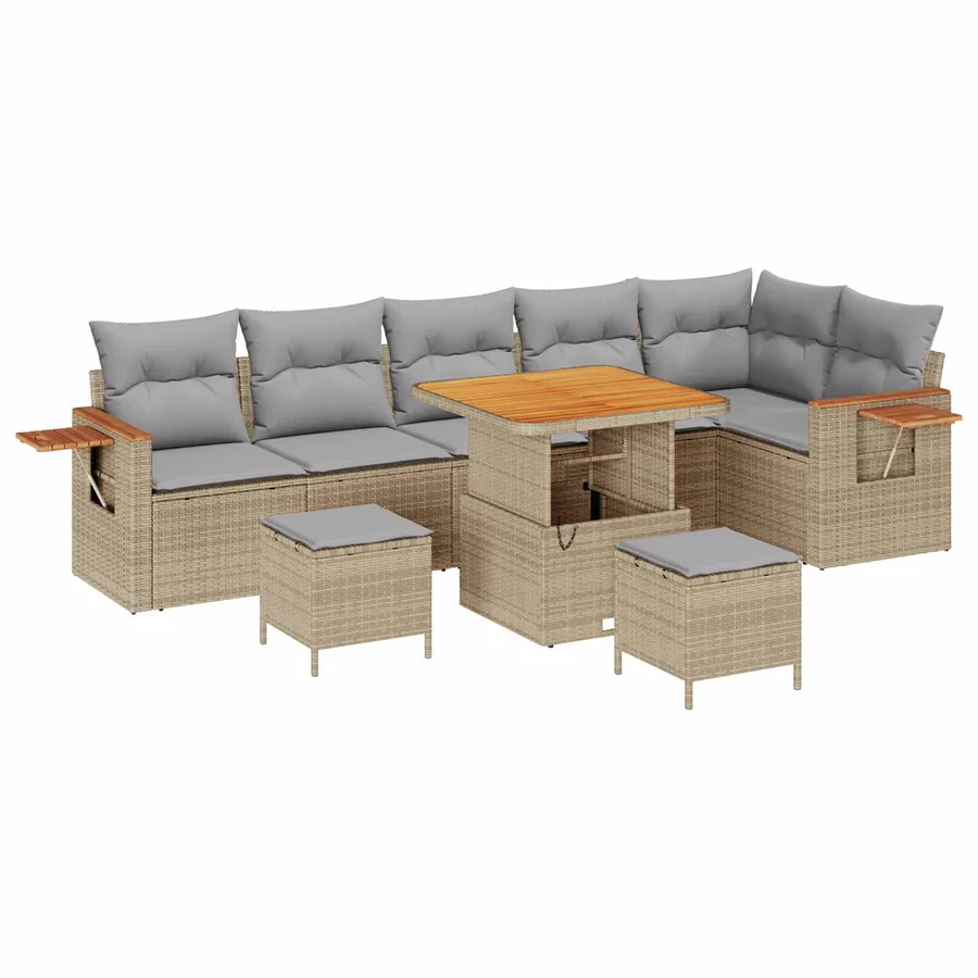 Ensemble de canapé de jardin 9 pcs Beige polyrotin - 2