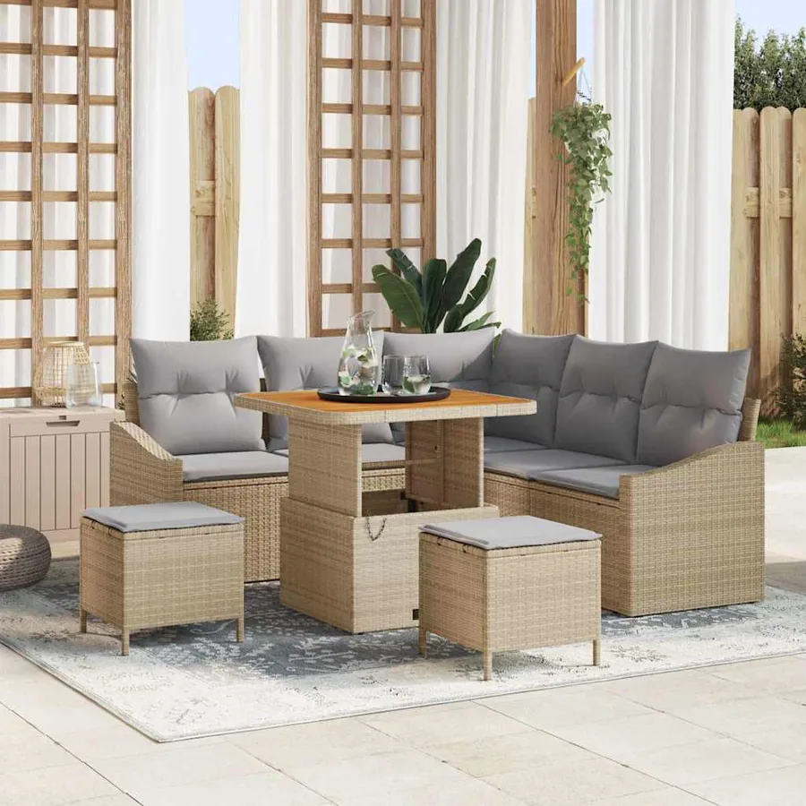 Ensemble de canapé de jardin avec coussin 8 pcs Beige polyrotin