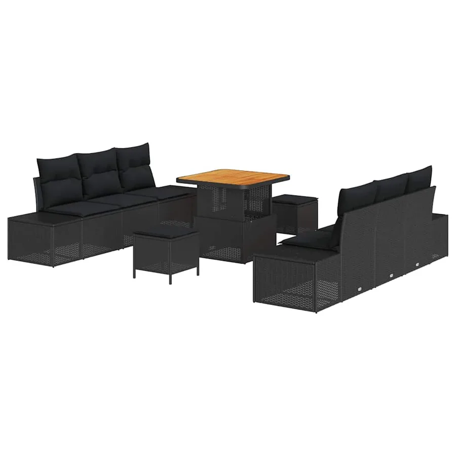 Ensemble de canapé de jardin avec coussin 9 pcs Noir polyrotin - 2