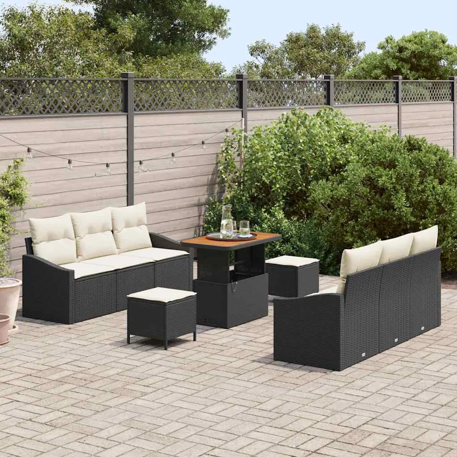 Ensemble de canapé de jardin avec coussin 9 pcs Noir polyrotin - 3