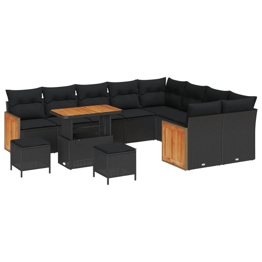 Ensemble de canapé de jardin avec coussin 12 pcs Noir - 2