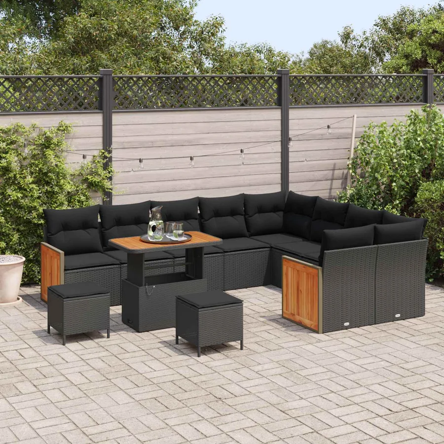 Ensemble de canapé de jardin avec coussin 12 pcs Noir - 3