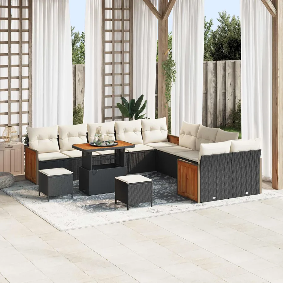 Ensemble de canapé de jardin avec coussin 13 pcs Noir et Crème