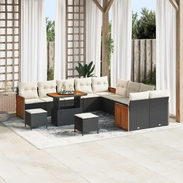 Ensemble de canapé de jardin avec coussin 13 pcs Noir et Crème
