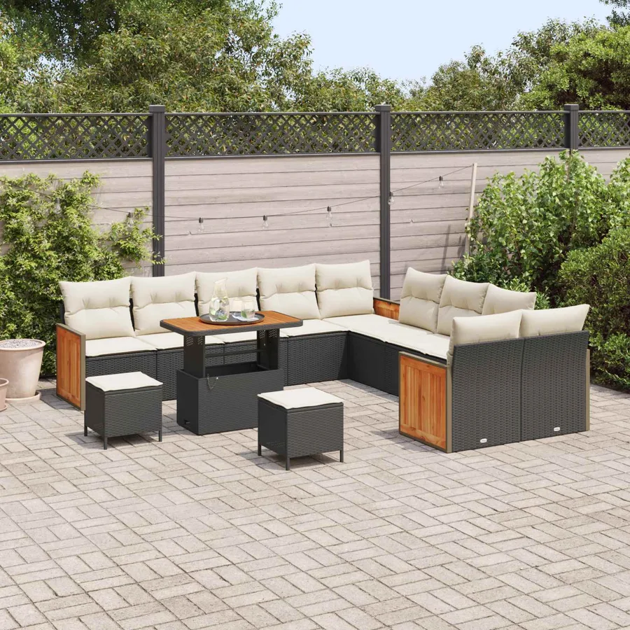 Ensemble de canapé de jardin avec coussin 13 pcs Noir et Crème - 3