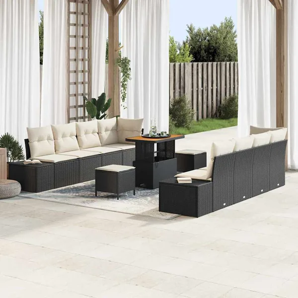 Ensemble de canapé de jardin avec coussin 11 pcs Noir polyrotin