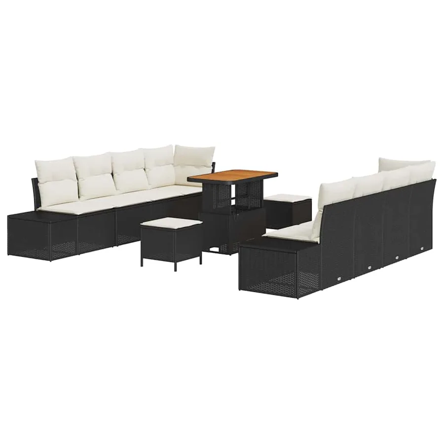 Ensemble de canapé de jardin avec coussin 11 pcs Noir polyrotin - 2