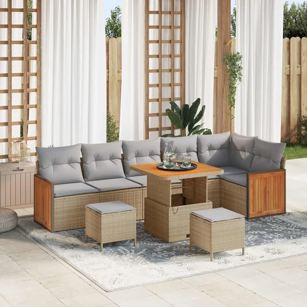 Ensemble de canapé de jardin 9 pcs Beige et Gris clair