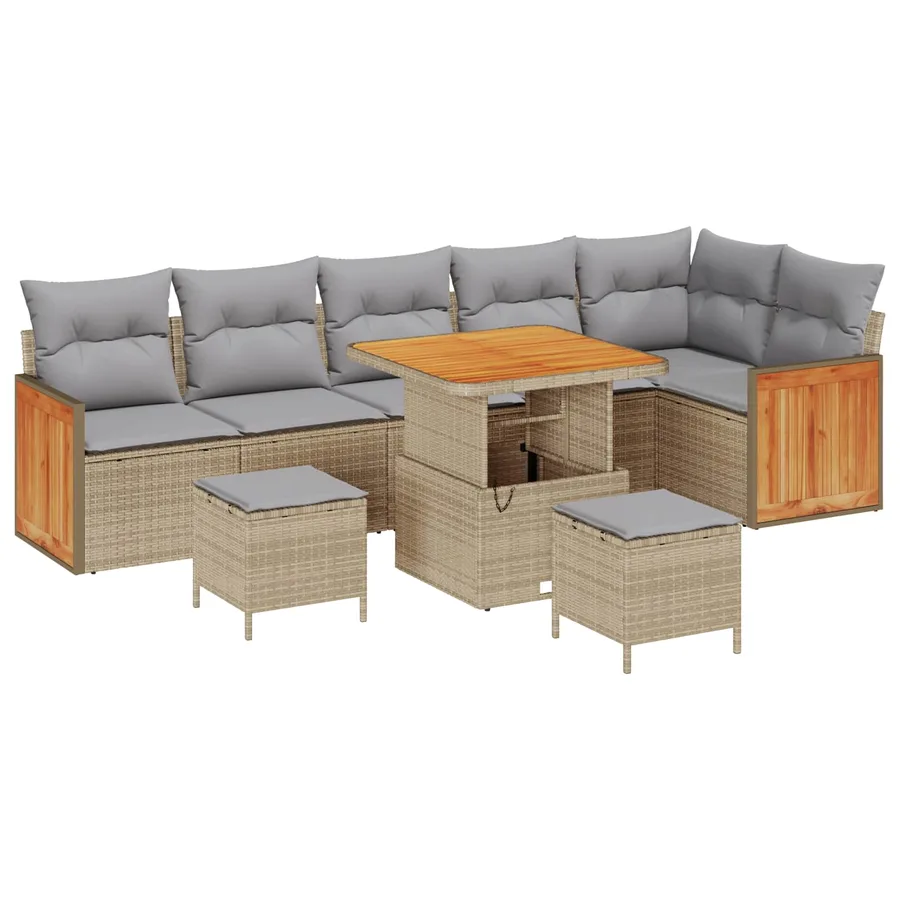 Ensemble de canapé de jardin 9 pcs Beige et Gris clair - 2