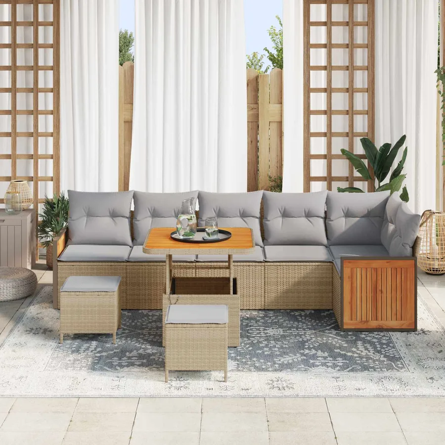 Ensemble de canapé de jardin 9 pcs Beige et Gris clair - 3