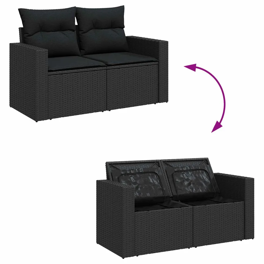 Ensemble de canapé de jardin avec coussin 11 pcs Noir polyrotin - 10
