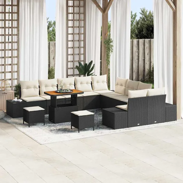 Ensemble de canapé de jardin avec coussin 13 pcs Noir polyrotin