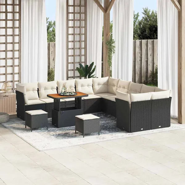 Ensemble de canapé de jardin avec coussin 13 pcs Noir et crème