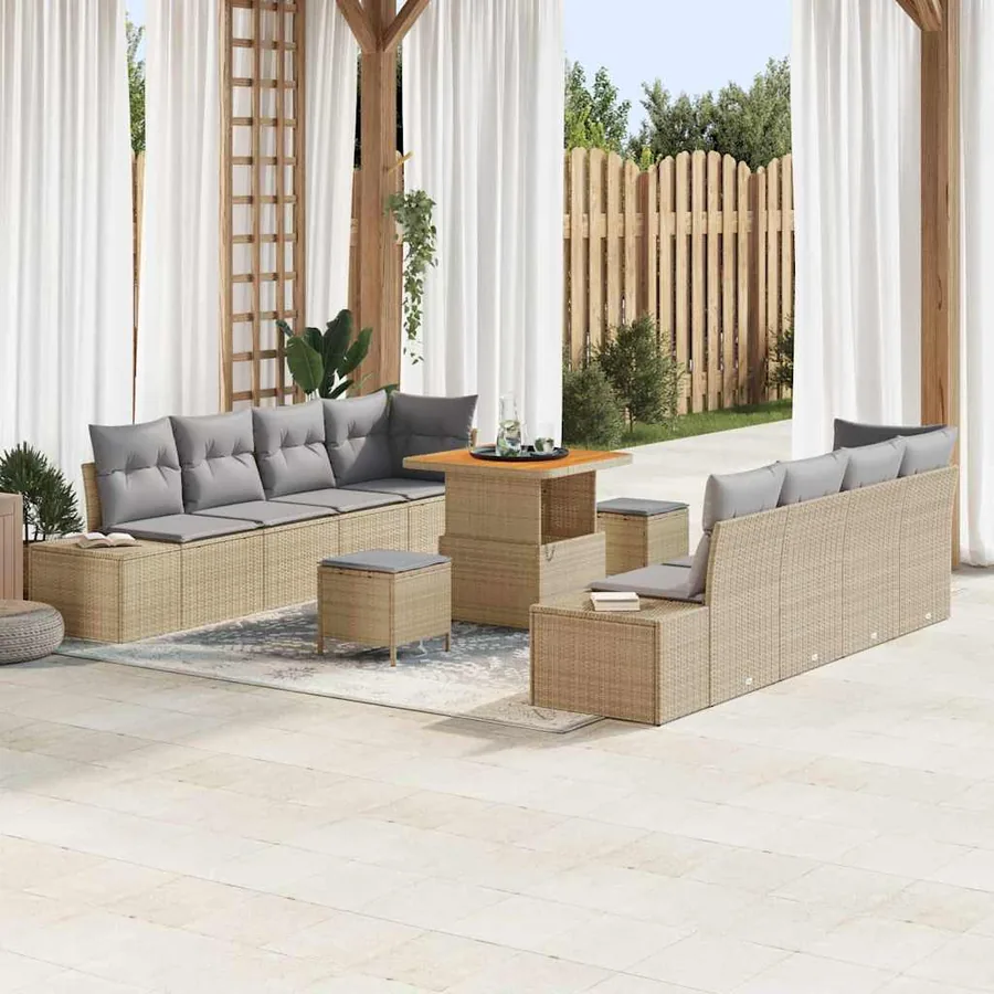 Ensemble de canapé de jardin 11 pcs Beige polyrotin