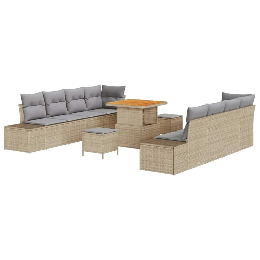 Ensemble de canapé de jardin 11 pcs Beige polyrotin - 2