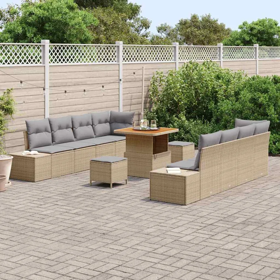 Ensemble de canapé de jardin 11 pcs Beige polyrotin - 3