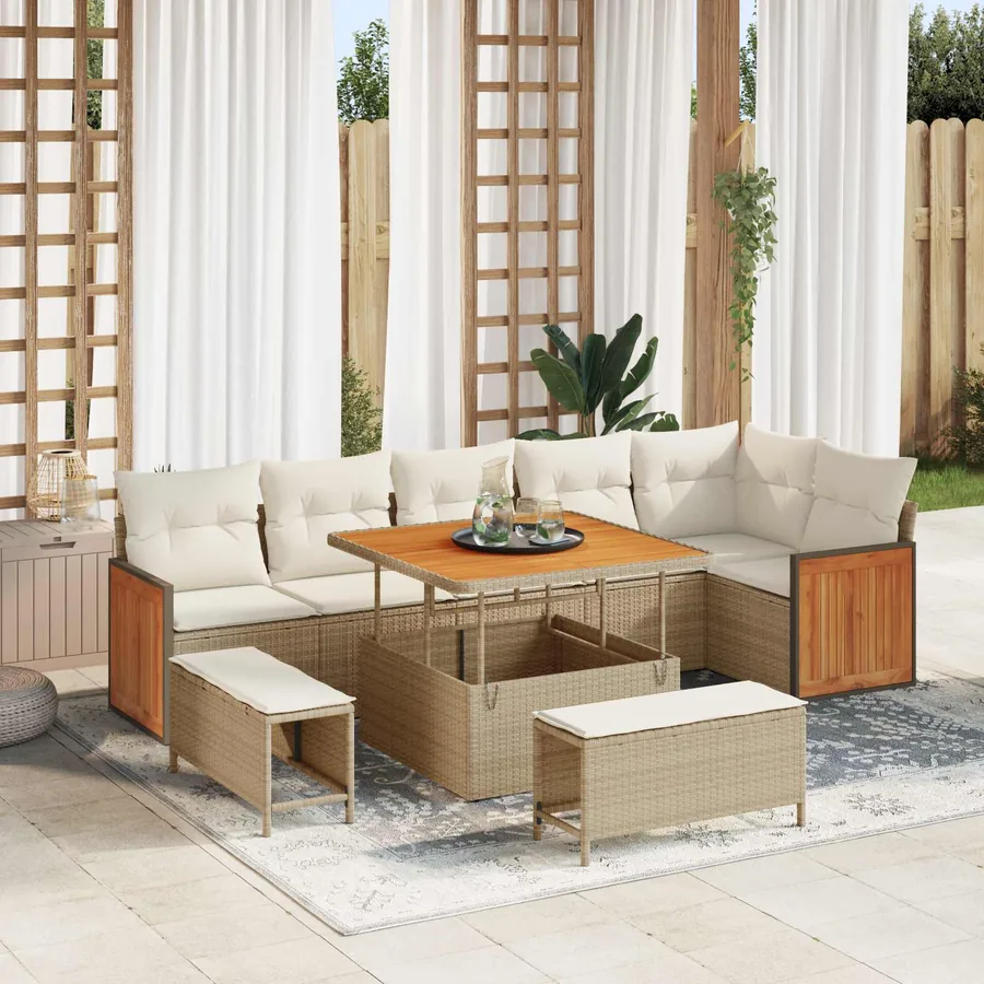 Ensemble de canapé de jardin avec coussin 9 pcs Beige et crème