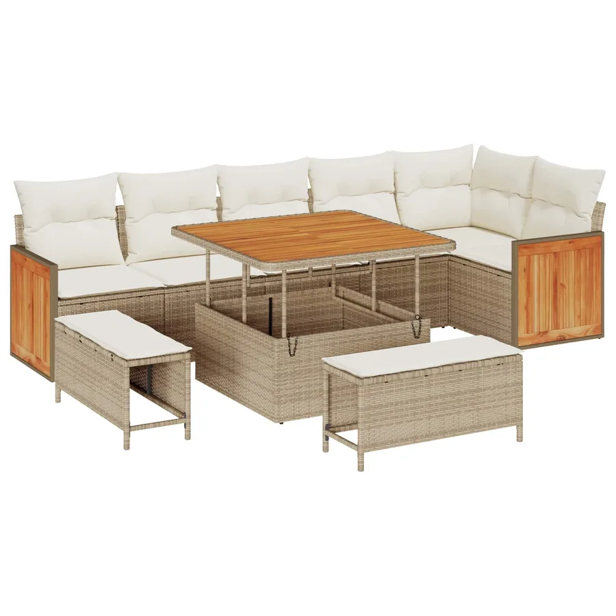 Ensemble de canapé de jardin avec coussin 9 pcs Beige et crème - 2