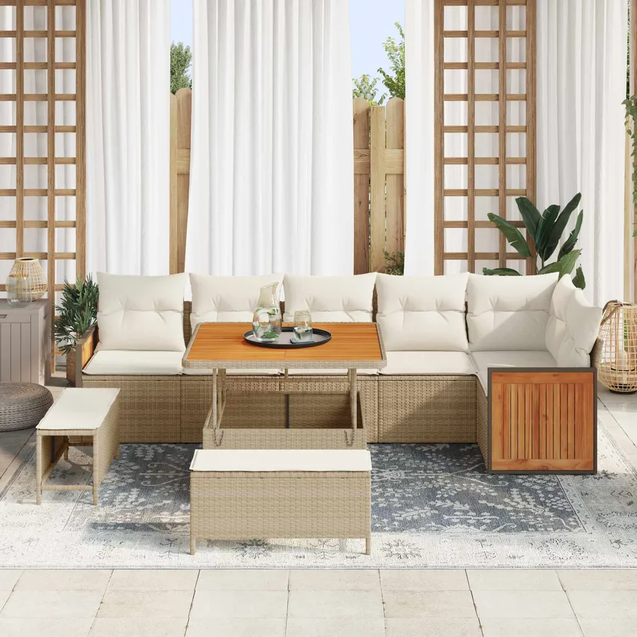 Ensemble de canapé de jardin avec coussin 9 pcs Beige et crème - 3