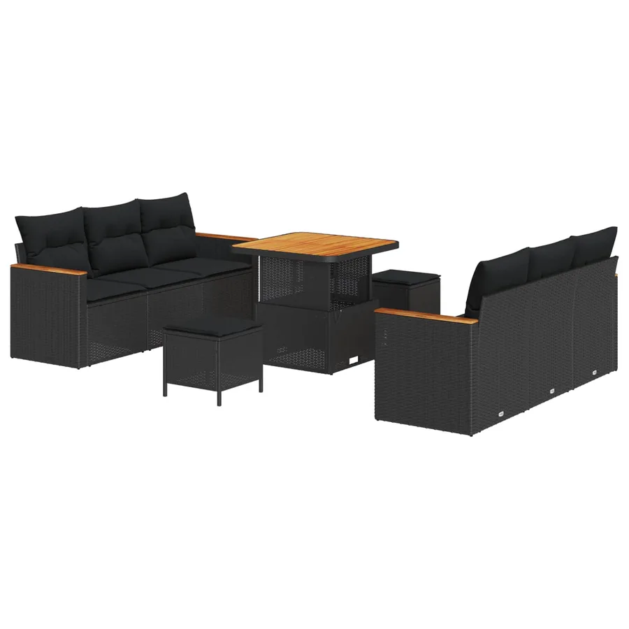 Ensemble de canapé de jardin 9 pcs Noir polyrotin - 2