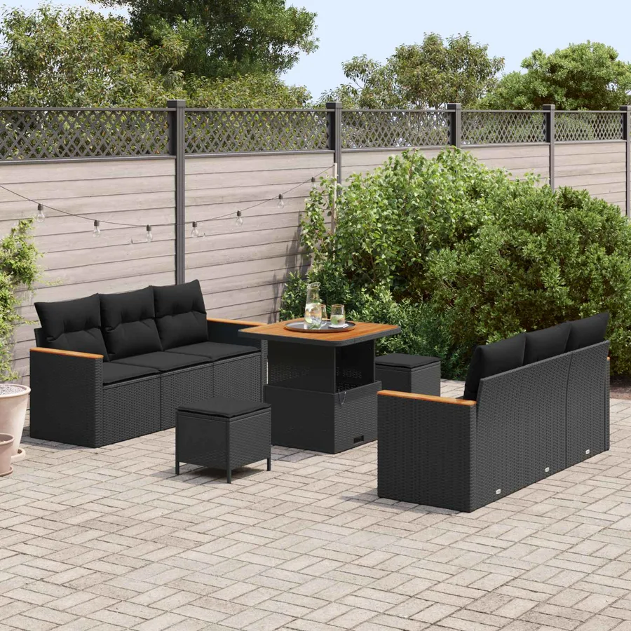 Ensemble de canapé de jardin 9 pcs Noir polyrotin - 3