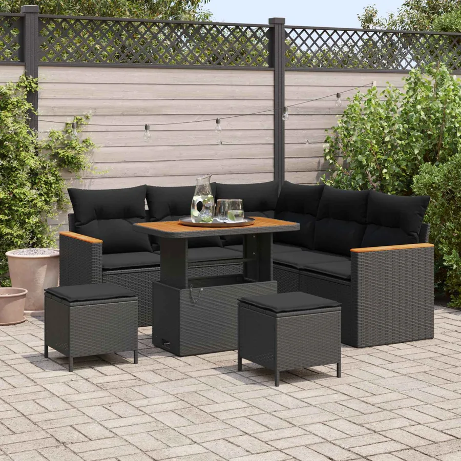 Ensemble de canapé de jardin 8 pcs Noir polyrotin