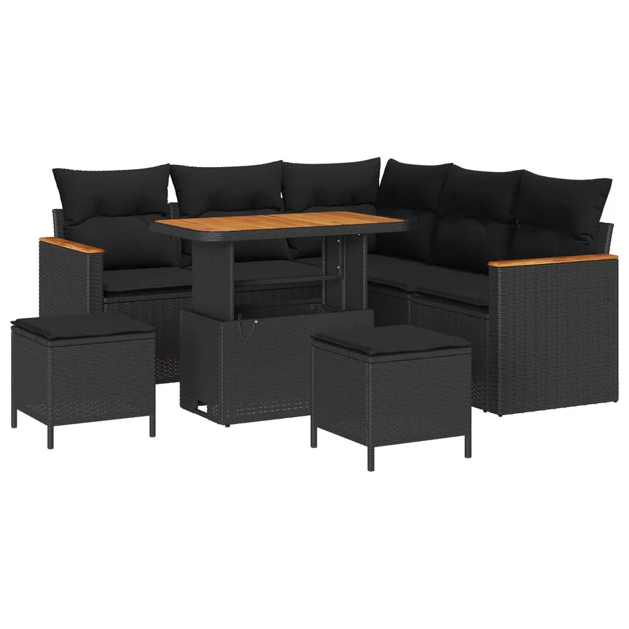 Ensemble de canapé de jardin 8 pcs Noir polyrotin - 2