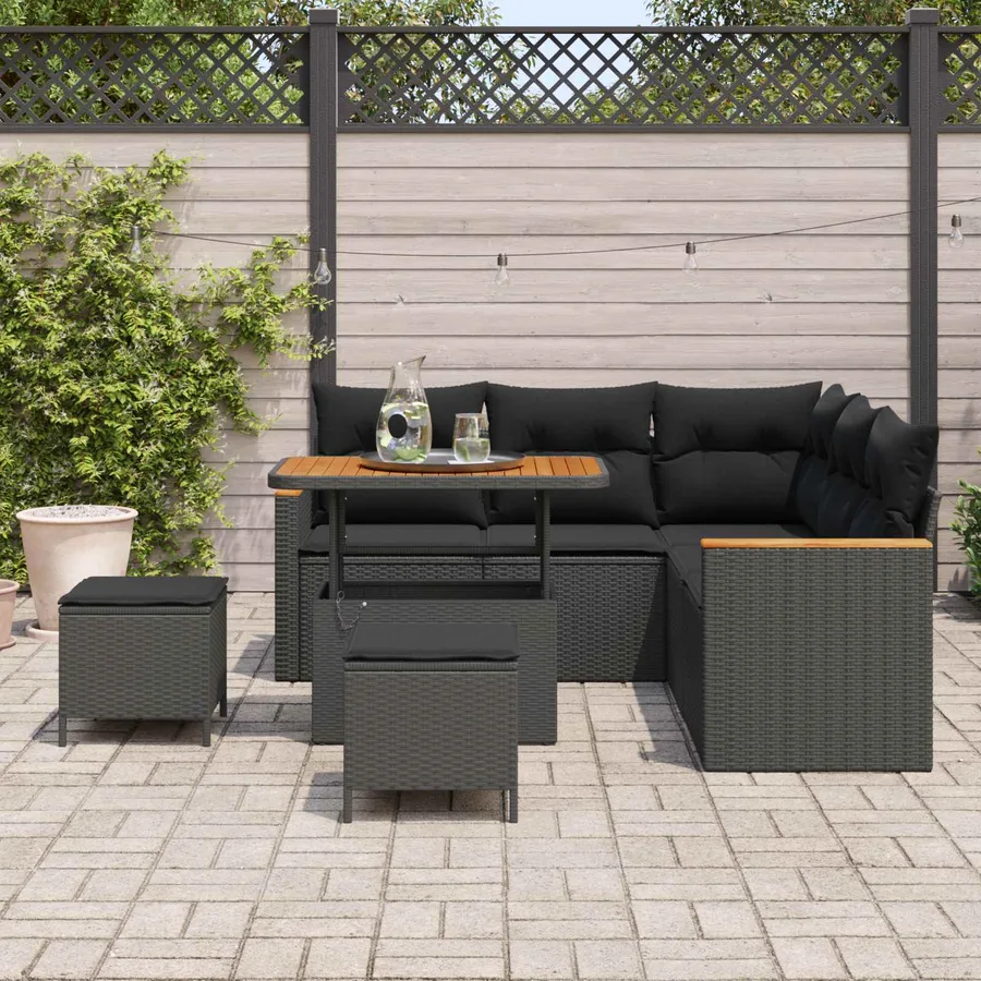 Ensemble de canapé de jardin 8 pcs Noir polyrotin - 3
