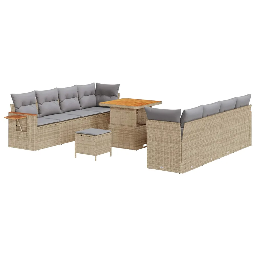 Ensemble de canapé de jardin 11 pcs Beige polyrotin - 2