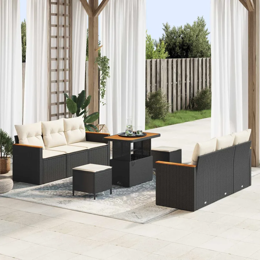 Ensemble de canapé de jardin 9 pcs Noir polyrotin