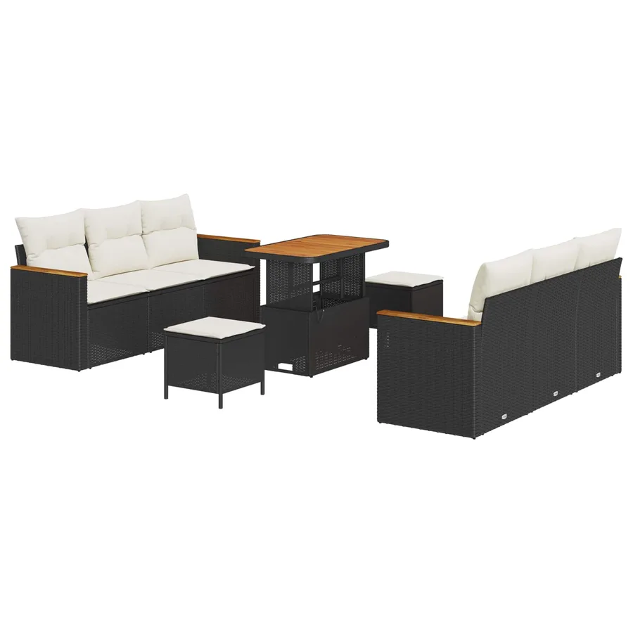 Ensemble de canapé de jardin 9 pcs Noir polyrotin - 2
