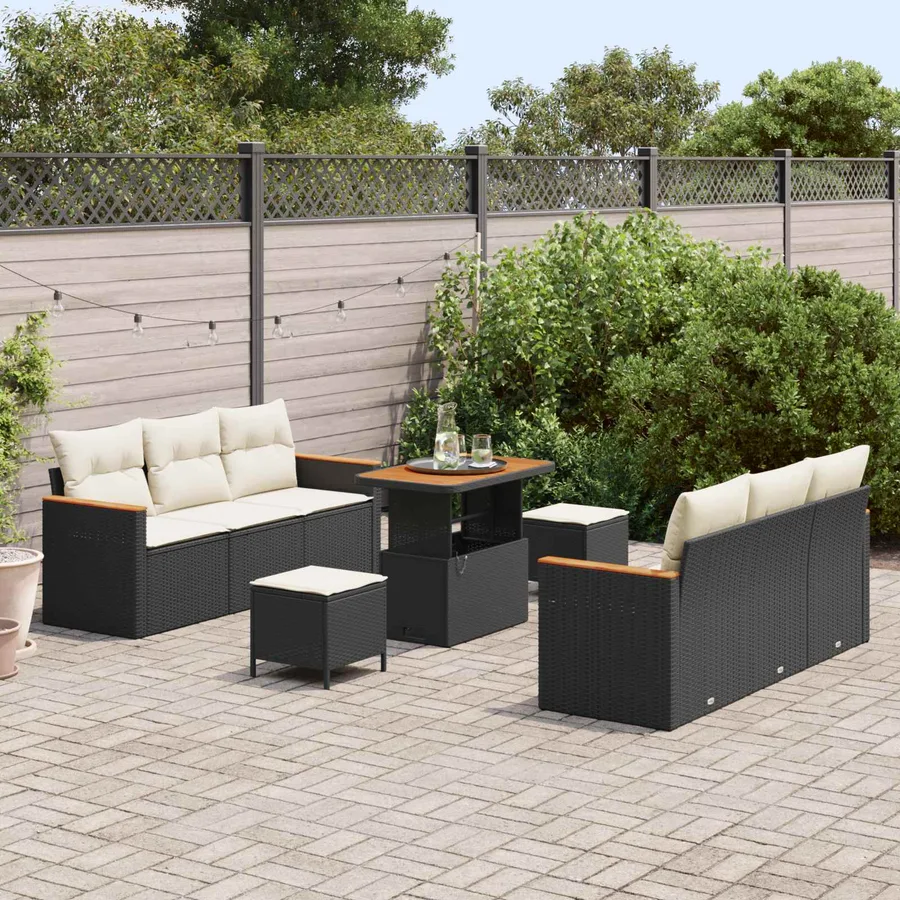 Ensemble de canapé de jardin 9 pcs Noir polyrotin - 3