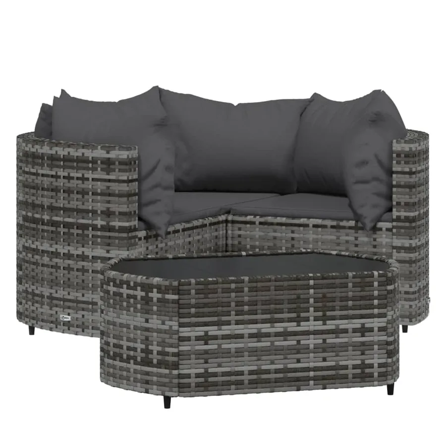 Salon de jardin 4 pcs avec coussins Gris Résine tressée - 2