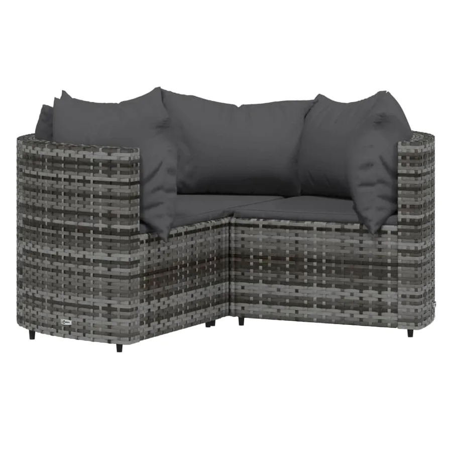 Salon de jardin 4 pcs avec coussins Gris Résine tressée - 3