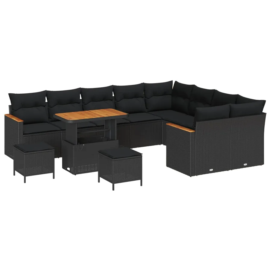 Ensemble de canapé de jardin 12 pcs Noir polyrotin - 2