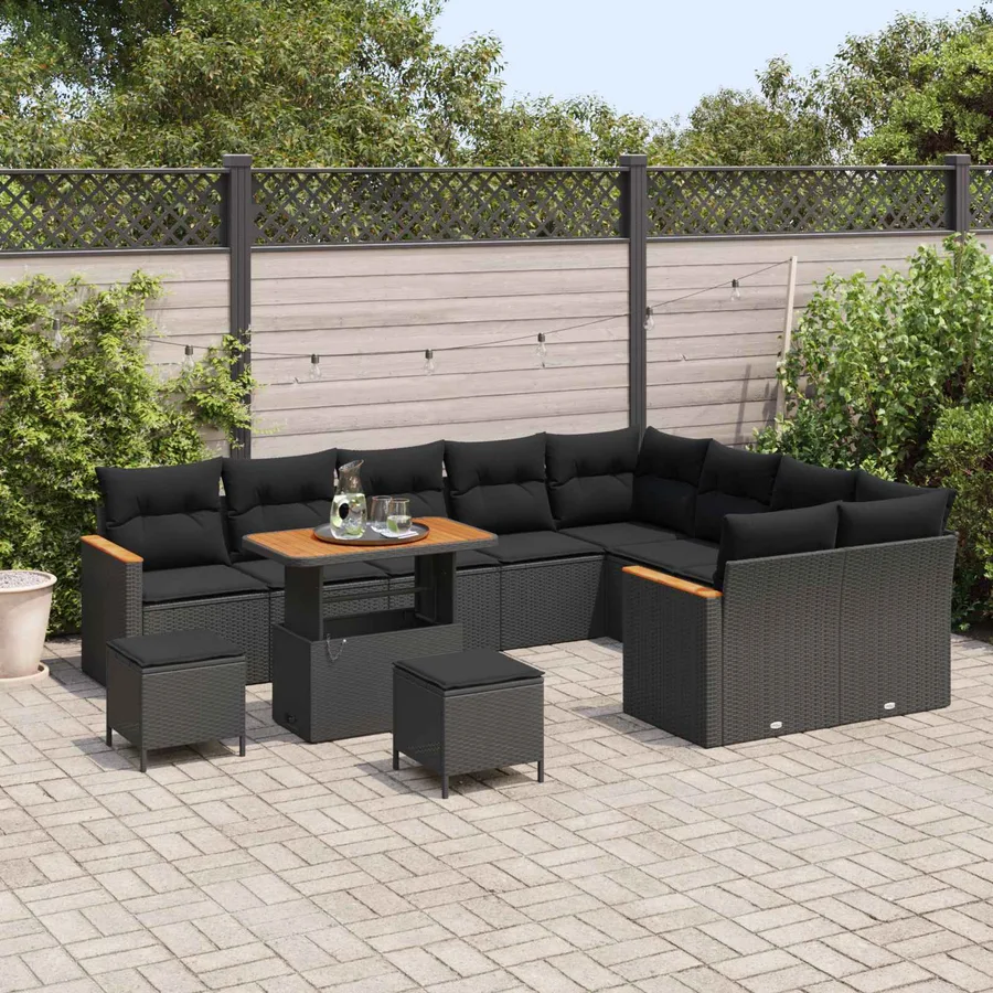 Ensemble de canapé de jardin 12 pcs Noir polyrotin - 3